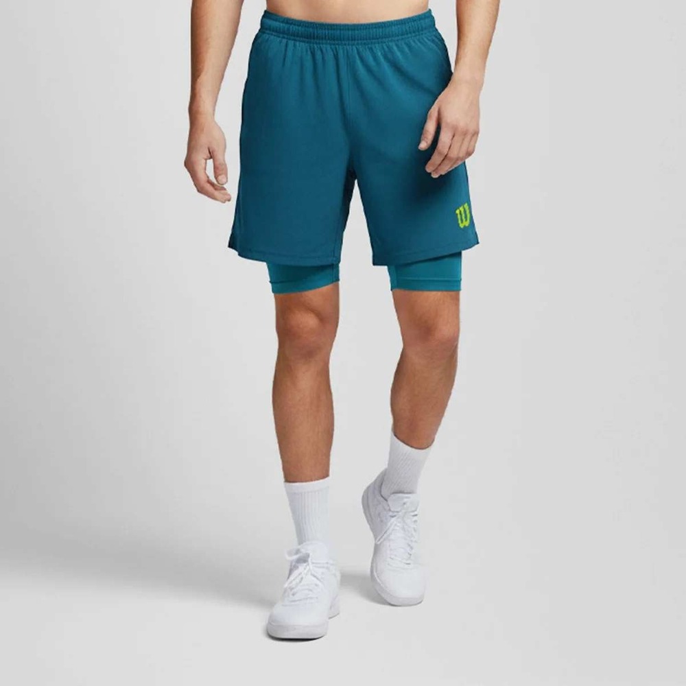 Wilson Biker Shorts Men Small Teal Breathable 2-in-1 Compression‎ Liner